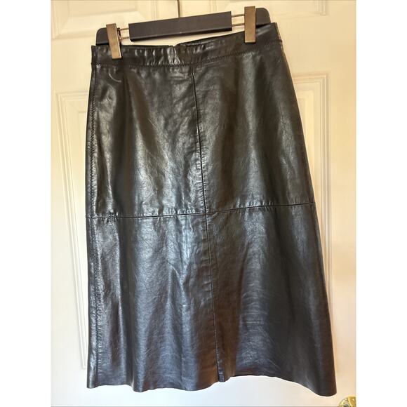 Vintage GAP Midi Genuine Leather Skirt Womens Sz 2 Black A-Line 28 X 27 lined EU - Picture 1 of 12